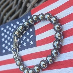 Blackjack Genuine Hematite Stainles Steel Beaded Bracelet.